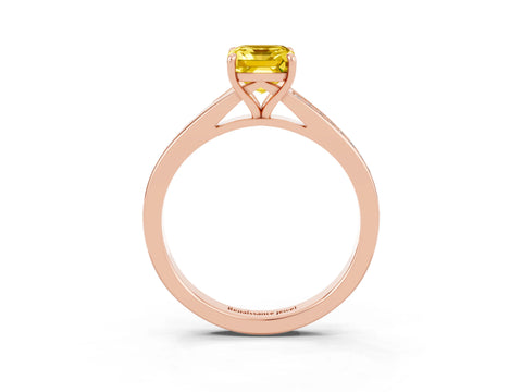 Rose gold Emerald Cut Yellow Sapphire Solitaire Ring with Pavé Band and Prong Setting_39
