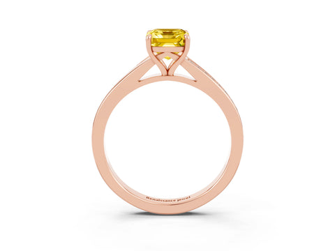 Rose gold Emerald Cut Yellow Sapphire Solitaire Ring with Pavé Band and Prong Setting_3