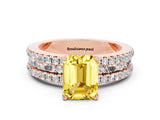 Rose gold Emerald Cut Yellow Sapphire Solitaire Ring with Pavé and Channel Set Band_24