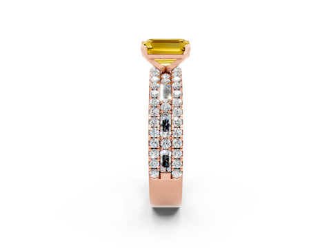 Rose gold Emerald Cut Yellow Sapphire Solitaire Ring with Pavé and Channel Set Band_26