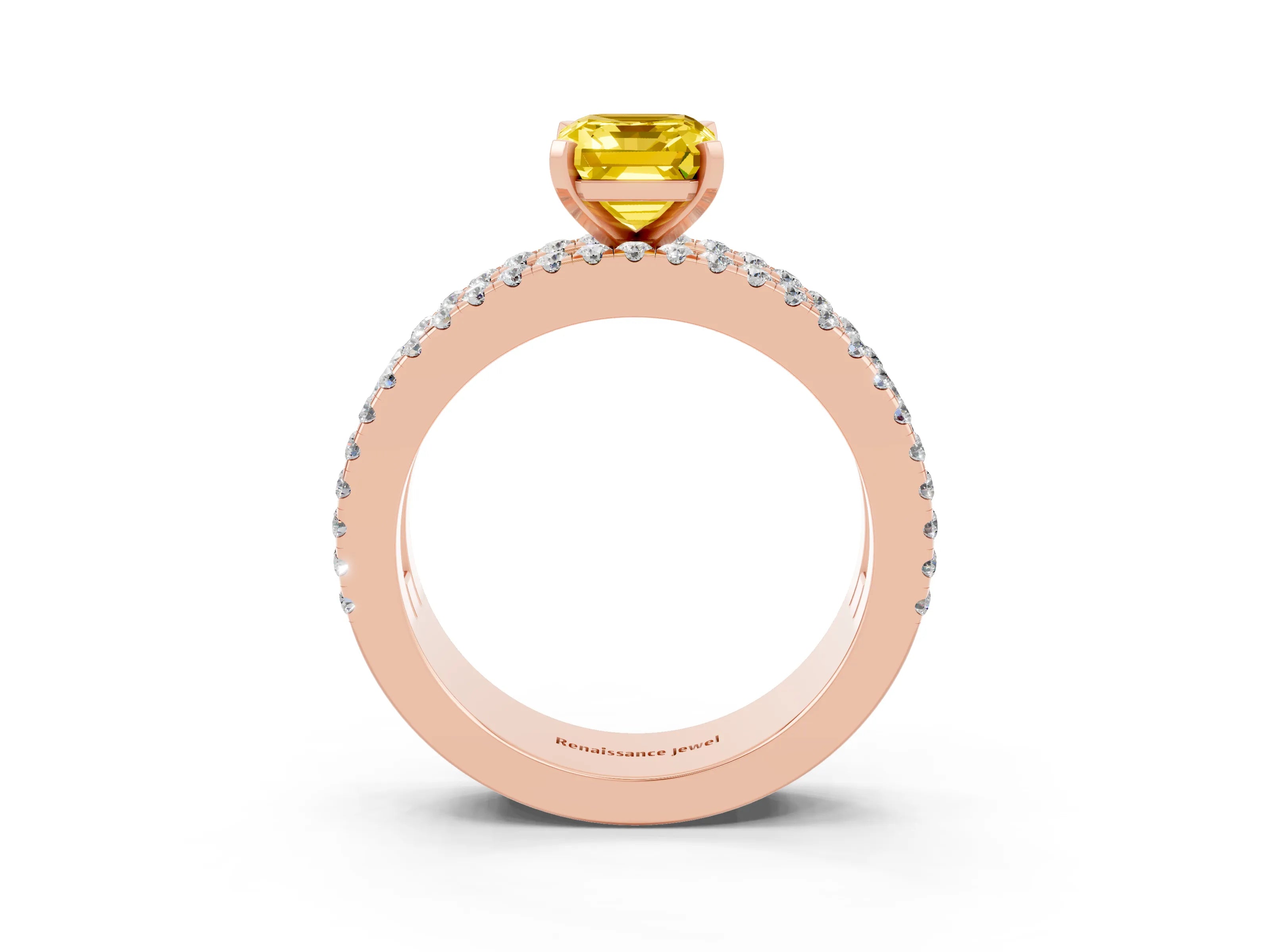Rose gold Emerald Cut Yellow Sapphire Solitaire Ring with Pavé and Channel Set Band_27