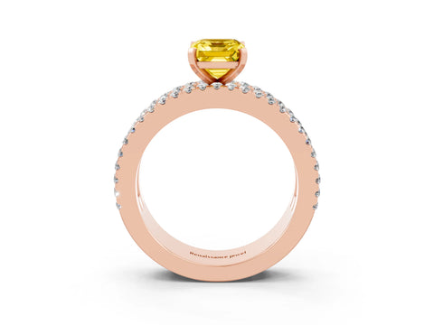 Rose gold Emerald Cut Yellow Sapphire Solitaire Ring with Pavé and Channel Set Band_27