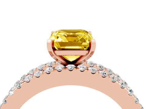 Rose gold Emerald Cut Yellow Sapphire Solitaire Ring with Pavé and Channel Set Band_28
