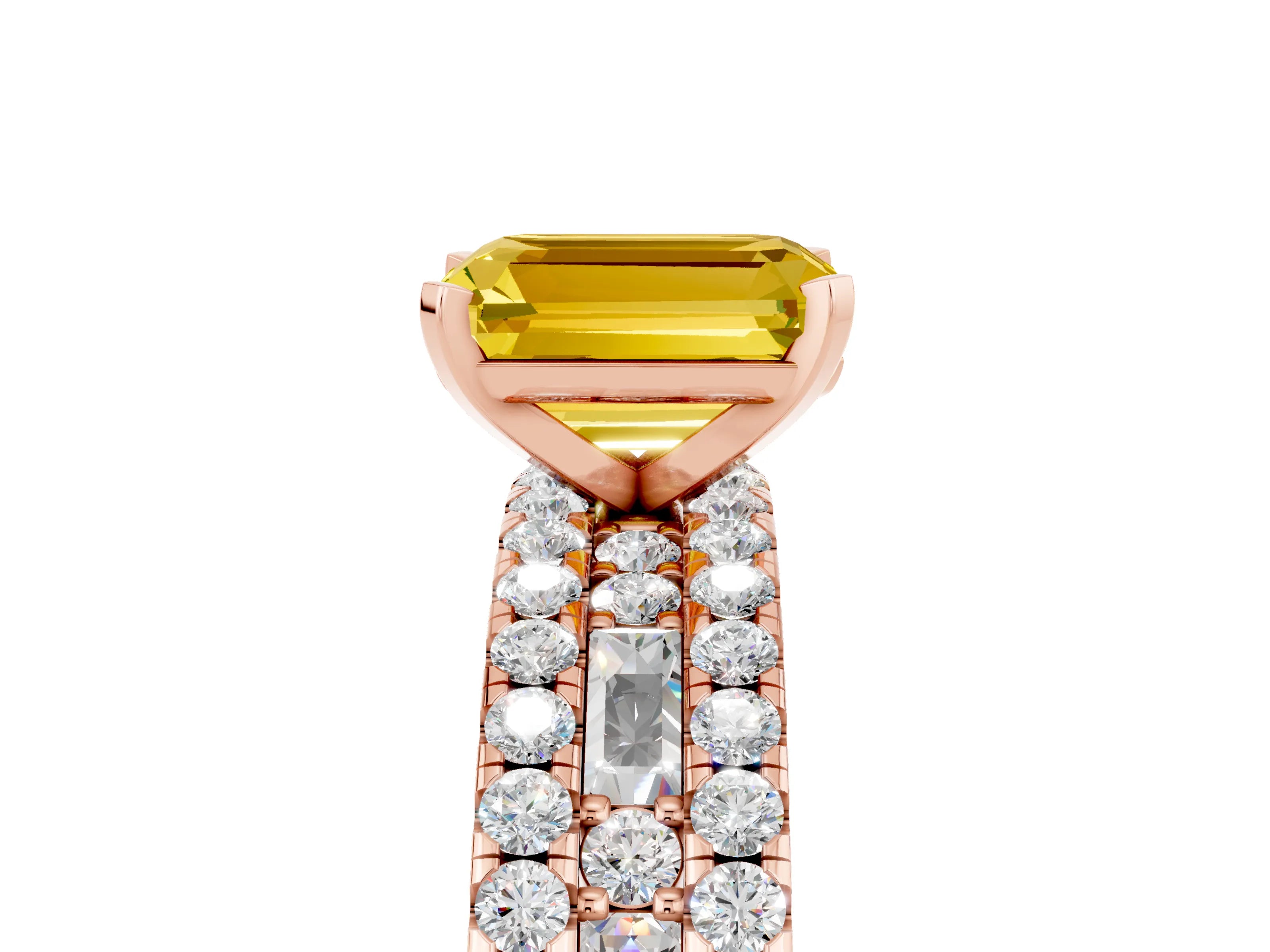 Rose gold Emerald Cut Yellow Sapphire Solitaire Ring with Pavé and Channel Set Band_29