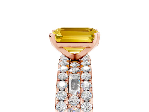 Rose gold Emerald Cut Yellow Sapphire Solitaire Ring with Pavé and Channel Set Band_29