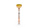 Rose gold Emerald Cut Yellow Sapphire Solitaire Ring with Pave Band and Four Prong Setting_50