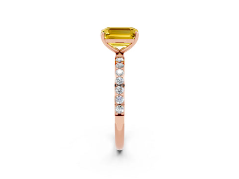 Rose gold Emerald Cut Yellow Sapphire Solitaire Ring with Pave Band and Four Prong Setting_50