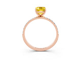 Rose gold Emerald Cut Yellow Sapphire Solitaire Ring with Pave Band and Four Prong Setting_51