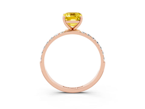 Rose gold Emerald Cut Yellow Sapphire Solitaire Ring with Pave Band and Four Prong Setting_51