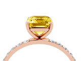 Rose gold Emerald Cut Yellow Sapphire Solitaire Ring with Pave Band and Four Prong Setting_52
