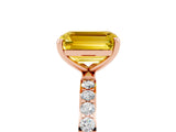 Rose gold Emerald Cut Yellow Sapphire Solitaire Ring with Pave Band and Four Prong Setting_53