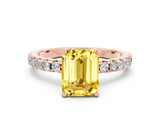 Rose gold Emerald Cut Yellow Sapphire Solitaire Ring with Round  Pavé Band and Four-Prong Setting_44