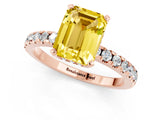 Rose gold Emerald Cut Yellow Sapphire Solitaire Ring with Round  Pavé Band and Four-Prong Setting_45