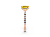 Rose gold Emerald Cut Yellow Sapphire Solitaire Ring with Round  Pavé Band and Four-Prong Setting_46