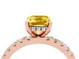 Rose gold Emerald Cut Yellow Sapphire Solitaire Ring with Round  Pavé Band and Four-Prong Setting_48