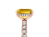 Rose gold Emerald Cut Yellow Sapphire Solitaire Ring with Round  Pavé Band and Four-Prong Setting_49