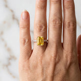 Rose gold Emerald Cut Yellow Sapphire Solitaire Ring with Round  Pavé Band and Four-Prong Setting_78