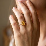 Rose gold Emerald Cut Yellow Sapphire Solitaire Ring with Round  Pavé Band and Four-Prong Setting_80