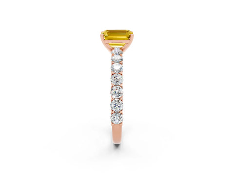 Rose gold Emerald Cut Yellow Sapphire Solitaire Ring with Shared Prong Pavé Band and Four-Prong Setting_2