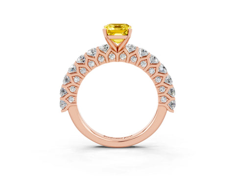 Rose gold Emerald Cut Yellow Sapphire Solitaire Ring with Shared Prong Pavé Band and Four-Prong Setting_3