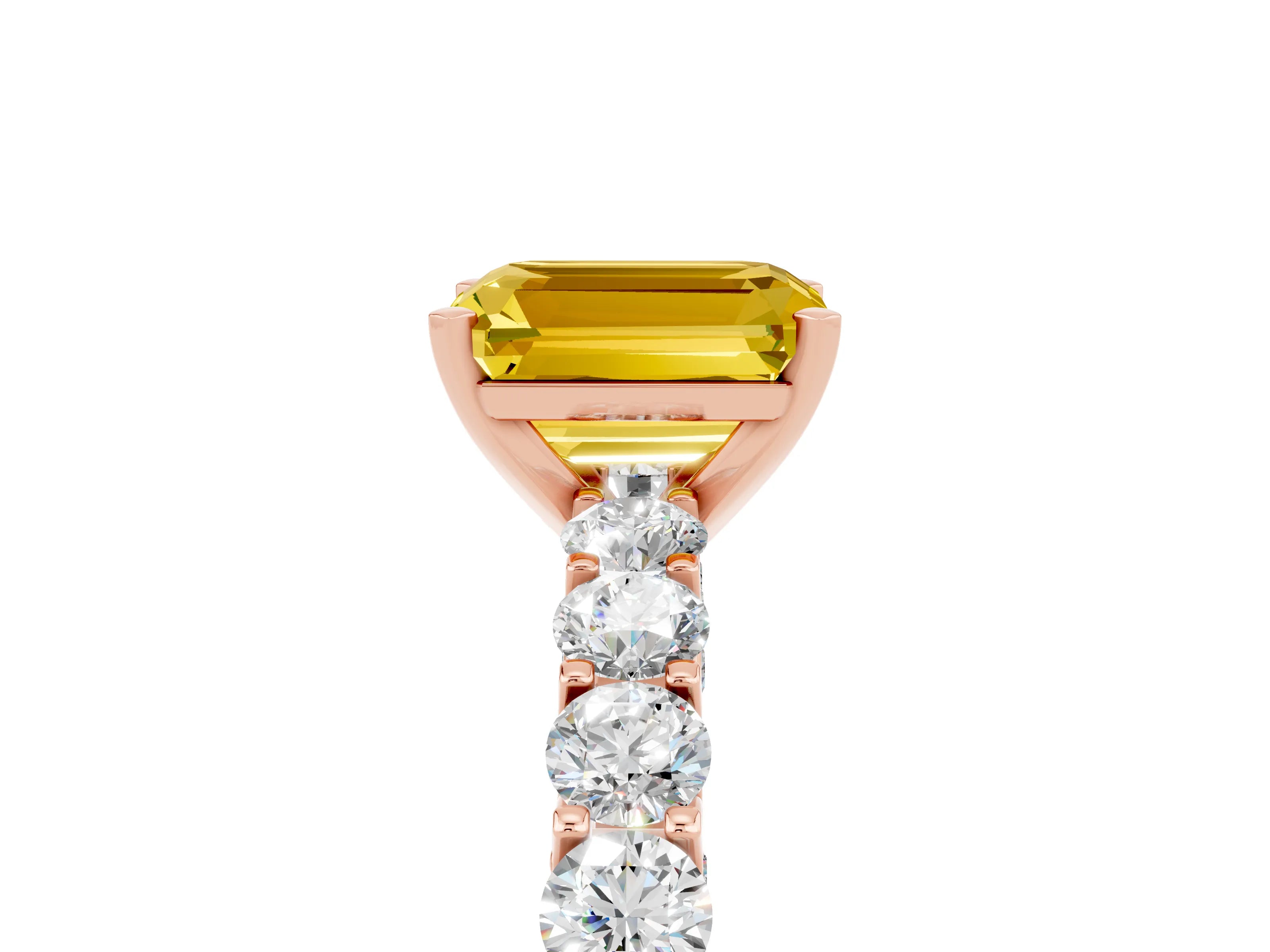 Rose gold Emerald Cut Yellow Sapphire Solitaire Ring with Shared Prong Pavé Band and Four-Prong Setting_5