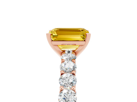 Rose gold Emerald Cut Yellow Sapphire Solitaire Ring with Shared Prong Pavé Band and Four-Prong Setting_5