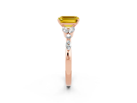 Rose gold Emerald Cut Yellow Sapphire Solitaire Ring with Side Stones and Four-Prong Setting_14