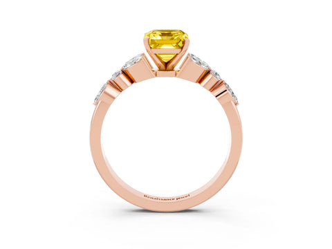 Rose gold Emerald Cut Yellow Sapphire Solitaire Ring with Side Stones and Four-Prong Setting_15