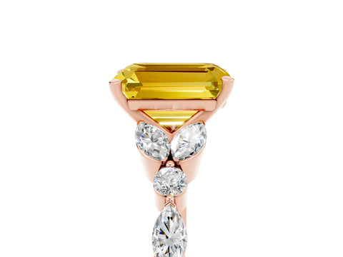 Rose gold Emerald Cut Yellow Sapphire Solitaire Ring with Side Stones and Four-Prong Setting_17