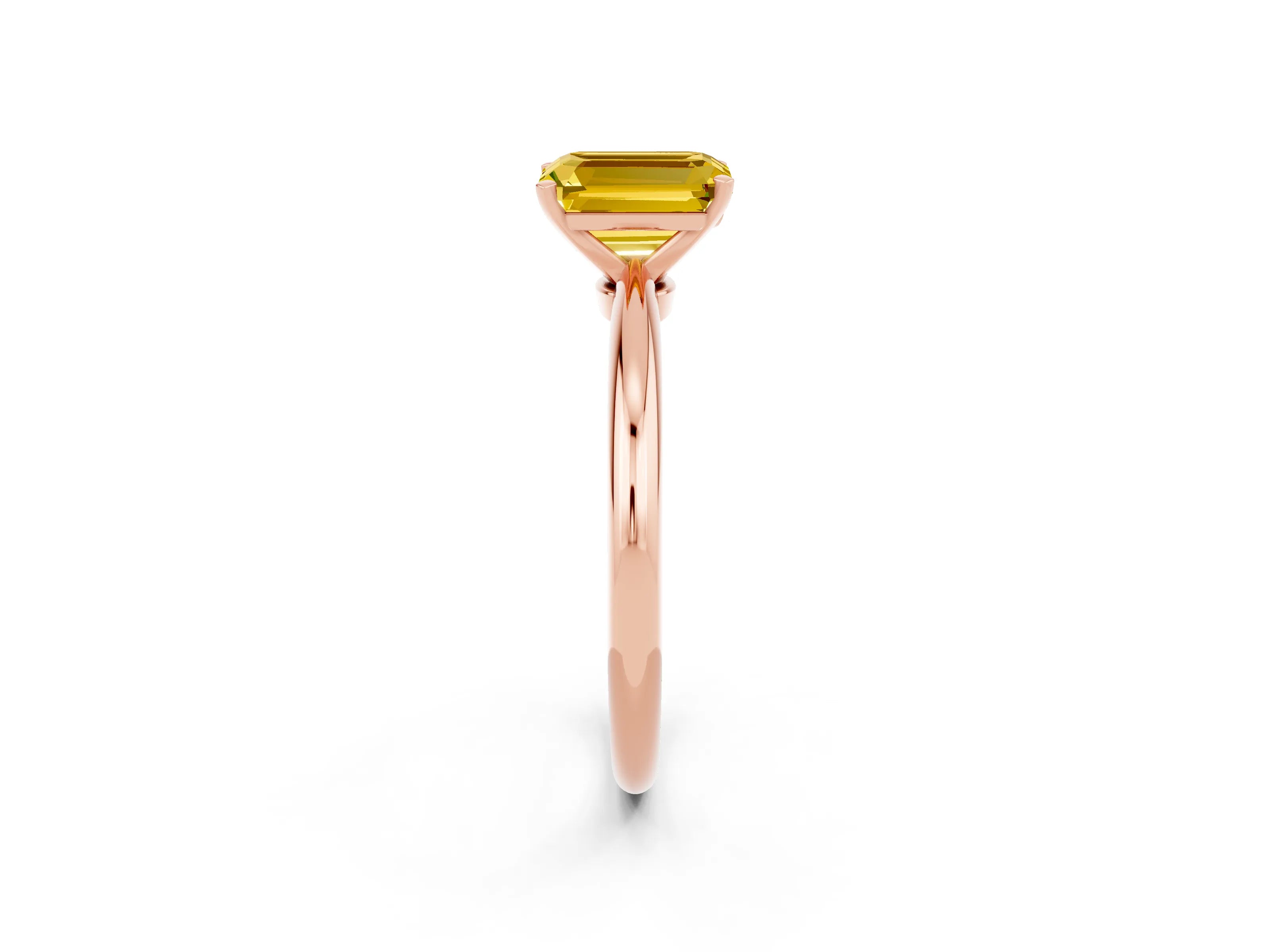 Rose gold Emerald Cut Yellow Sapphire Solitaire Ring with Six-Prong Setting and Classic Band_2