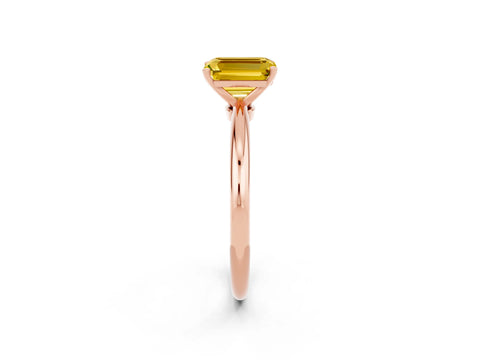 Rose gold Emerald Cut Yellow Sapphire Solitaire Ring with Six-Prong Setting and Classic Band_2