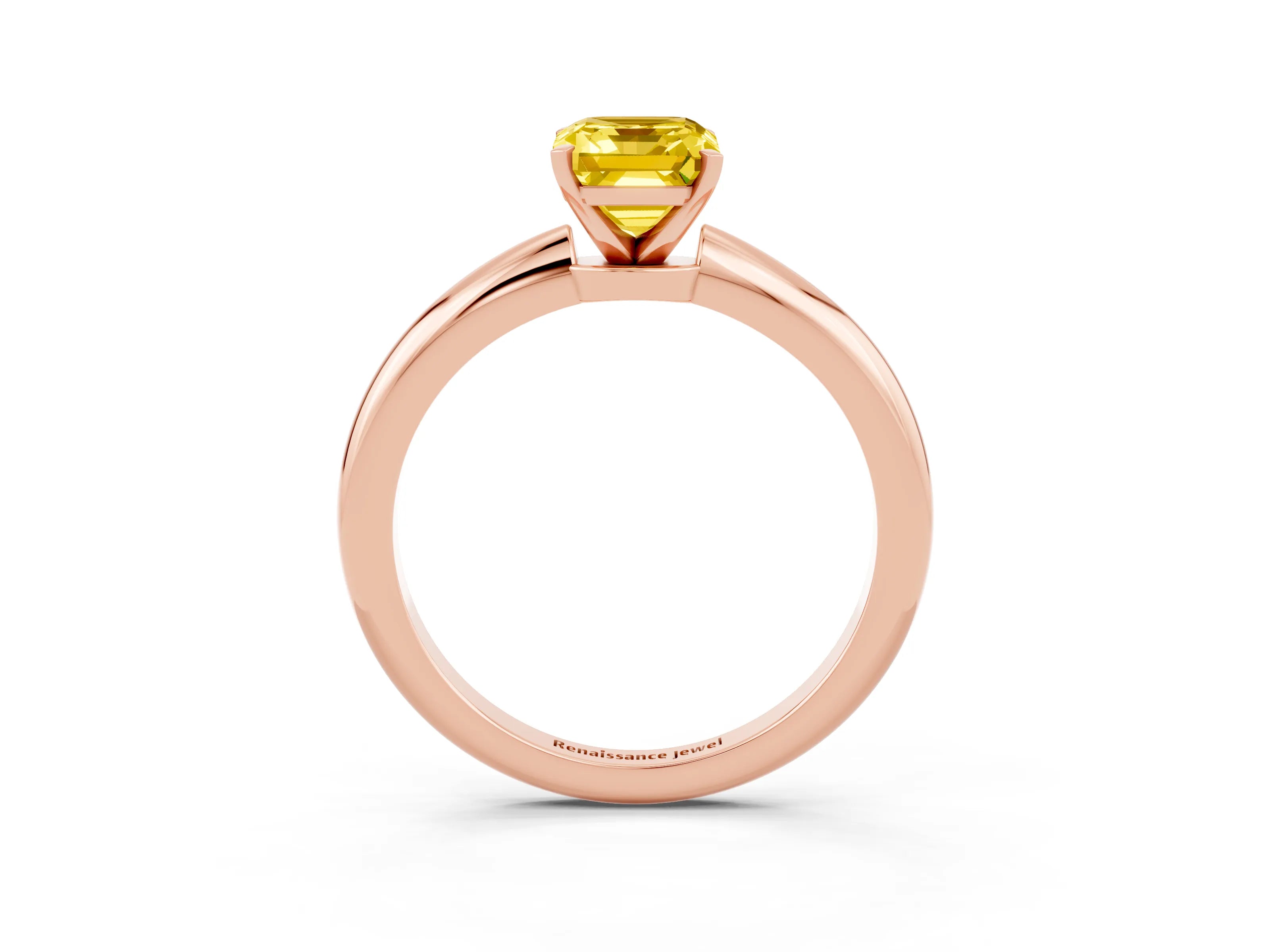 Rose gold Emerald Cut Yellow Sapphire Solitaire Ring with Six-Prong Setting and Classic Band_3