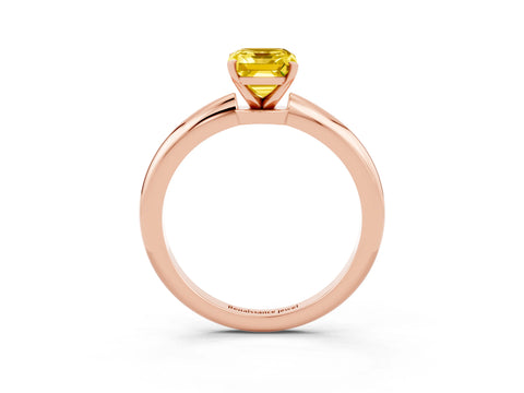 Rose gold Emerald Cut Yellow Sapphire Solitaire Ring with Six-Prong Setting and Classic Band_3