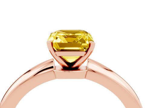 Rose gold Emerald Cut Yellow Sapphire Solitaire Ring with Six-Prong Setting and Classic Band_4