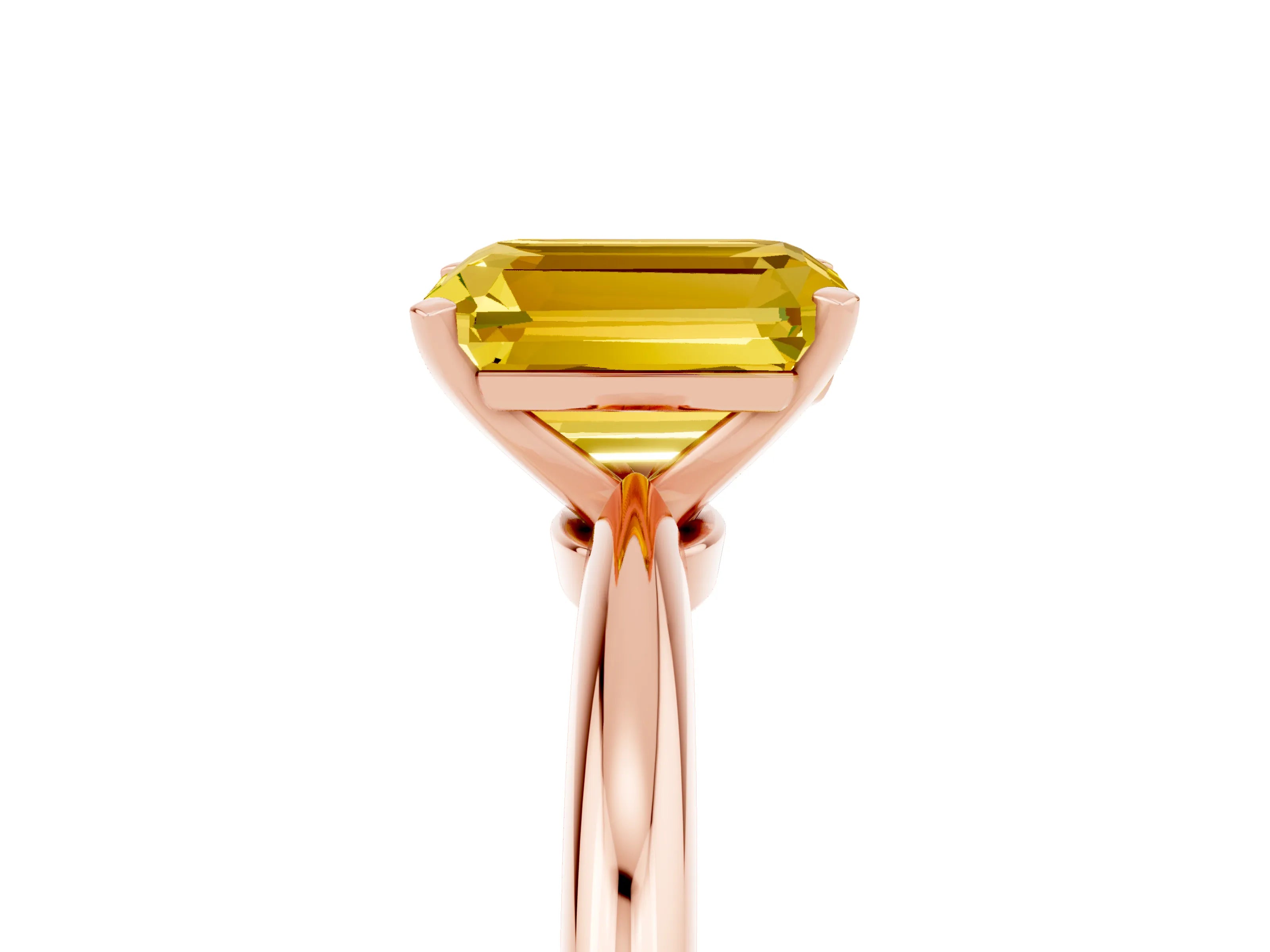 Rose gold Emerald Cut Yellow Sapphire Solitaire Ring with Six-Prong Setting and Classic Band_5
