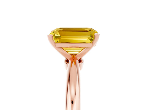 Rose gold Emerald Cut Yellow Sapphire Solitaire Ring with Six-Prong Setting and Classic Band_5