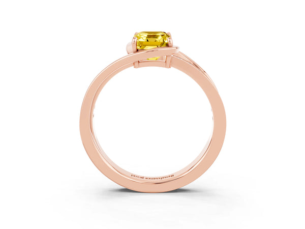 Rose gold Emerald Cut Yellow Sapphire Solitaire Ring with Split Shank and Prong Setting