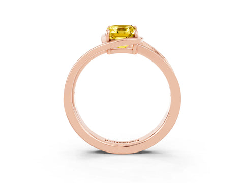Rose gold Emerald Cut Yellow Sapphire Solitaire Ring with Split Shank and Prong Setting_3