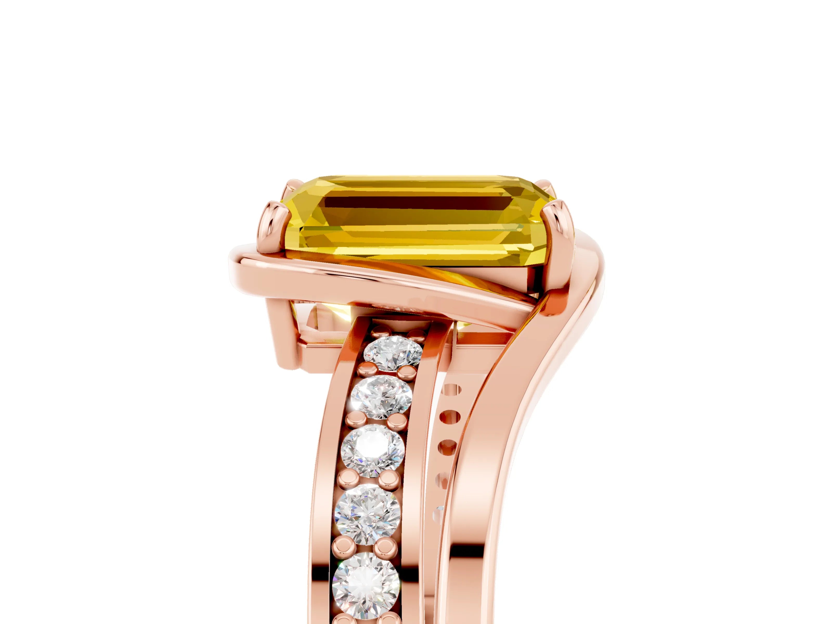 Rose gold Emerald Cut Yellow Sapphire Solitaire Ring with Split Shank and Prong Setting_5