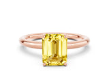 Rose gold Emerald Cut Yellow Sapphire Solitaire Ring with Thin Band and Four-Prong Setting_36