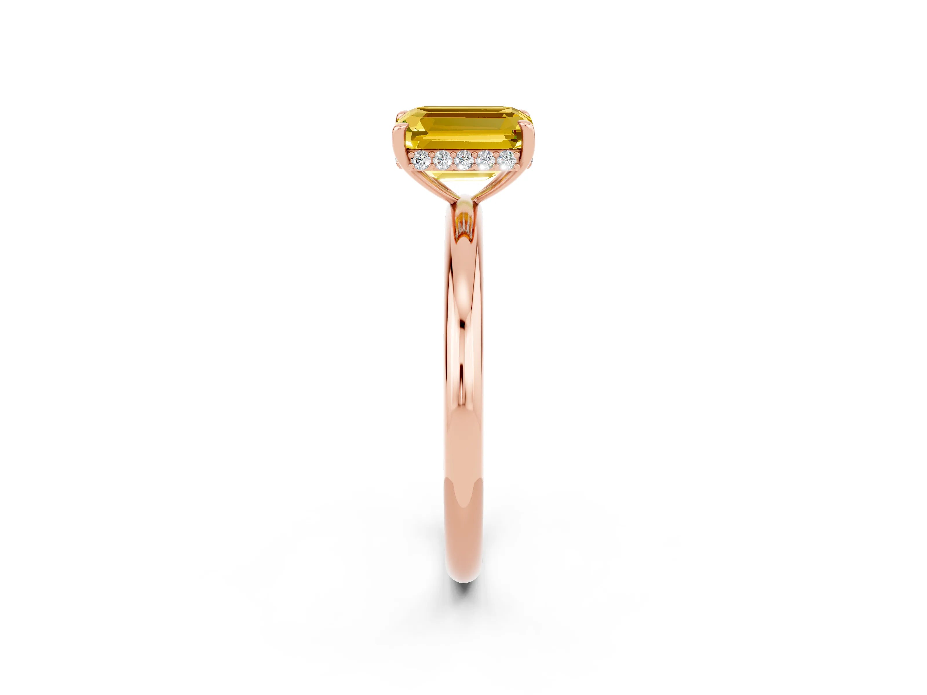 Rose gold Emerald Cut Yellow Sapphire Solitaire Ring with Thin Band and Four-Prong Setting_38