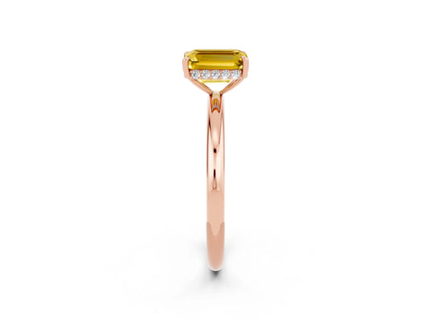 Rose gold Emerald Cut Yellow Sapphire Solitaire Ring with Thin Band and Four-Prong Setting_38