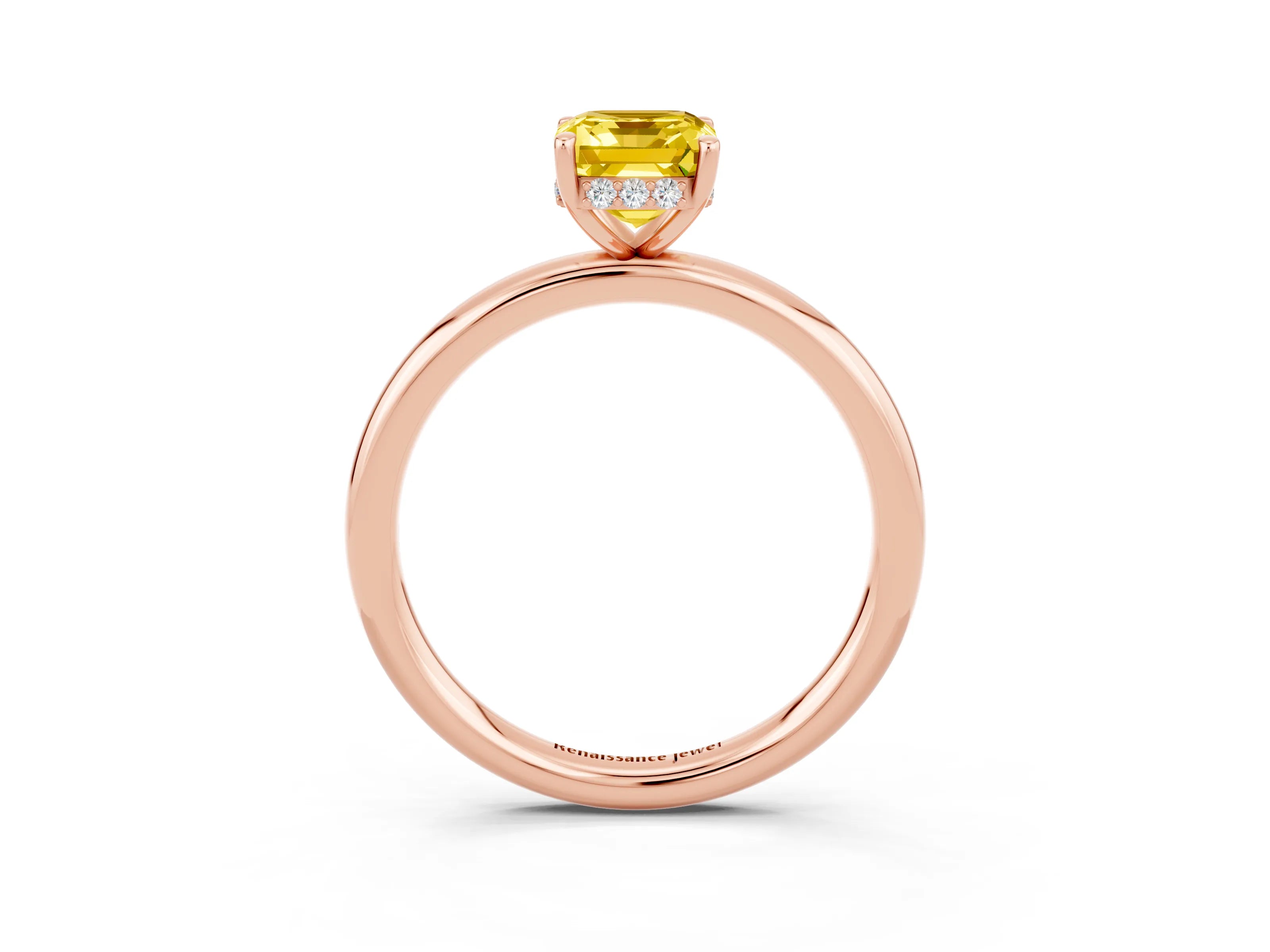 Rose gold Emerald Cut Yellow Sapphire Solitaire Ring with Thin Band and Four-Prong Setting_39