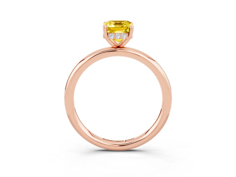 Rose gold Emerald Cut Yellow Sapphire Solitaire Ring with Thin Band and Four-Prong Setting_39