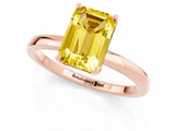 Rose gold Emerald Cut Yellow Sapphire Solitaire Ring with Thin Band and Prong Setting_13
