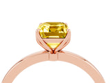 Rose gold Emerald Cut Yellow Sapphire Solitaire Ring with Thin Band and Prong Setting_16