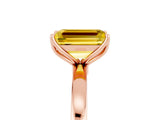 Rose gold Emerald Cut Yellow Sapphire Solitaire Ring with Thin Band and Prong Setting_17