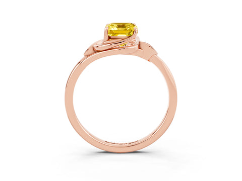 Rose gold Emerald Cut Yellow Sapphire Solitaire Ring with Twist Band and Four-Prong Setting_27