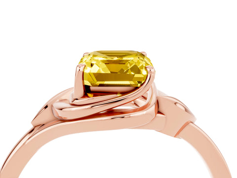 Rose gold Emerald Cut Yellow Sapphire Solitaire Ring with Twist Band and Four-Prong Setting_28