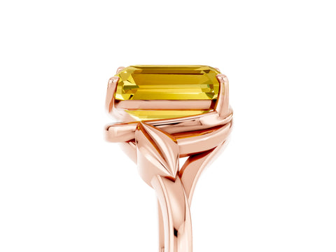 Rose gold Emerald Cut Yellow Sapphire Solitaire Ring with Twist Band and Four-Prong Setting_29